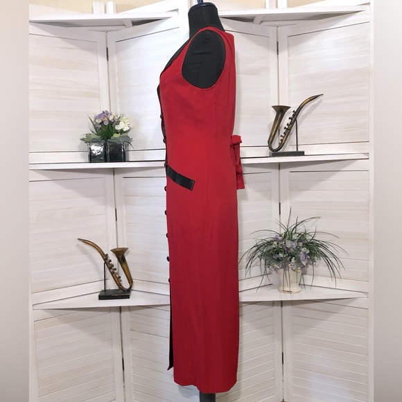 Vintage 80s 90s Audrey Hepburn style black red pencil sleeveless midi dress S - Picture 5 of 8